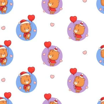 Seamless pattern with bear teddy with balloon on white background with hear.. Stock Illustration