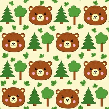 Seamless pattern with bears and trees. Stock Illustration