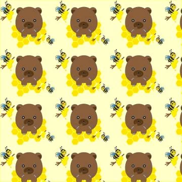 Seamless pattern with bears, bees and honey 库存插图