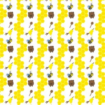 Seamless pattern with bears, bees and honey Illustrazione stock