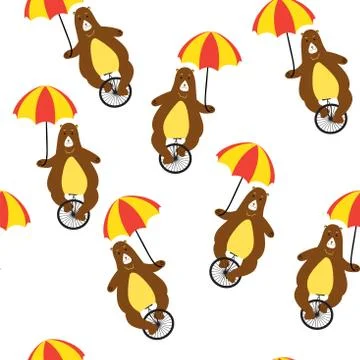 Seamless pattern with bears on a bicycle. Cute bear with bicycle. Circus show Stock Illustration