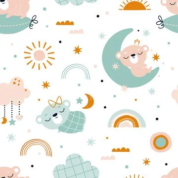 Seamless pattern with bears in boho style Stock Illustration
