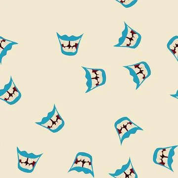 Seamless pattern beast monster mouth cartoon vector Stock Illustration