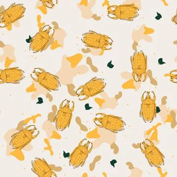 Seamless pattern with beatles with bright forms. Stock Illustration