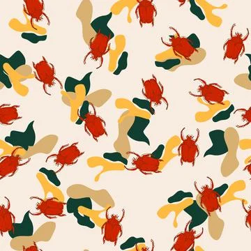 Seamless pattern with beatles with bright forms. Stock Illustration
