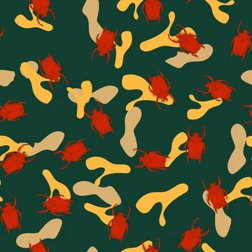 Seamless pattern with beatles with bright forms. Stock Illustration