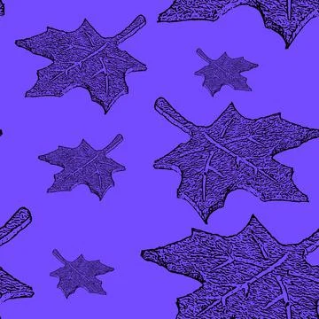 Seamless pattern of beautiful autumn maple leaf black illustration on purple Illustrazione stock