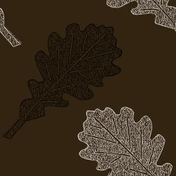 Seamless pattern of beautiful autumn oak leaf white and black illustration Stock Illustration