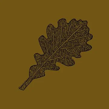Seamless pattern of beautiful autumn oak leaf black illustration on brown Stock Illustration