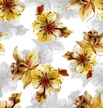 Seamless pattern with beautiful big flowers on white background. Patch for fabri Stock Illustration