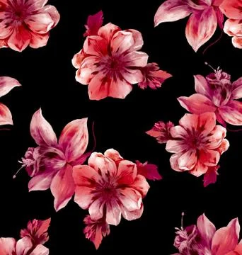 Seamless pattern with beautiful big flowers on black background. Patch for fabri Stock Illustration