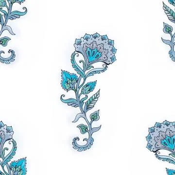Seamless pattern of a beautiful blue flower on a white background. Stock Illustration