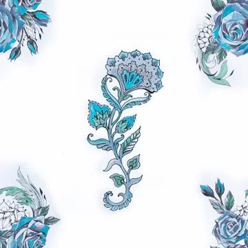 Seamless pattern of beautiful blue flowers on a white background. Stock Illustration