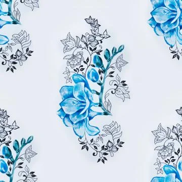 Seamless pattern of beautiful blue freesia on a white background. Stock Illustration