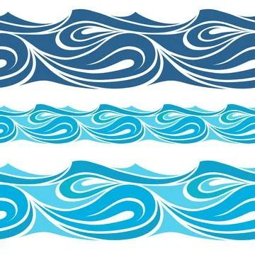 Seamless pattern beautiful blue waves. Stock Illustration