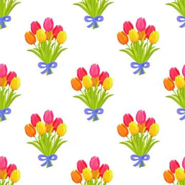Seamless Pattern with Beautiful Bouquet of Tulips Illustrazione stock