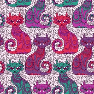 Seamless pattern with beautiful cats Stock Illustration