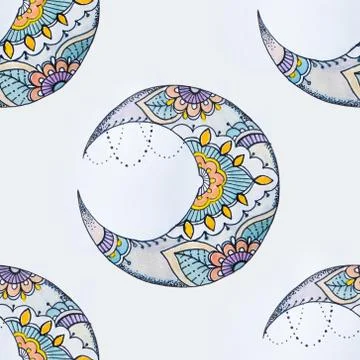Seamless pattern of a beautiful crescent on a white background. Stock Illustration