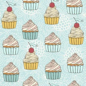 Seamless pattern with beautiful cup cakes Stock Illustration