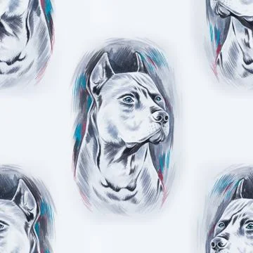 Seamless pattern of a beautiful dog on a white background. Stock Illustration