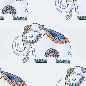 Seamless pattern of a beautiful elephant on a white background. Stock Illustration