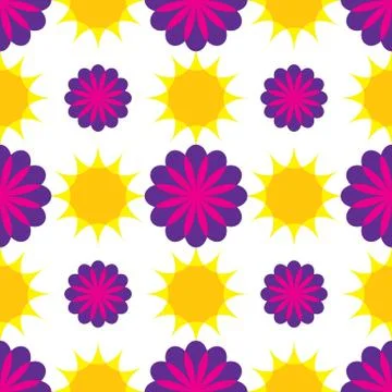 Seamless pattern with beautiful flowers and sun Illustrazione stock