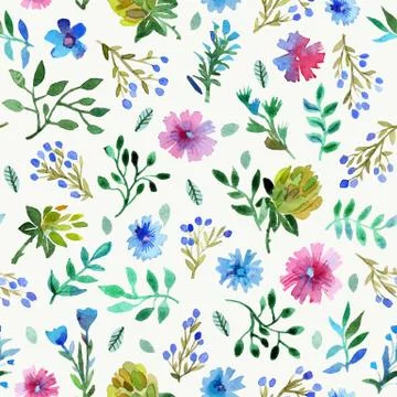 Seamless pattern with Beautiful flowers and leaves. Stock Illustration