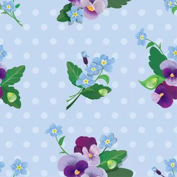 Seamless pattern with beautiful flowers - forget me not and pansy - floral  b Stock Illustration