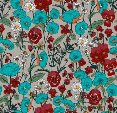 Seamless pattern of a beautiful flowers. Stock Illustration