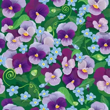 Seamless pattern with beautiful flowers - pansy and forget me not - floral  b Stock Illustration