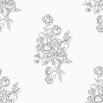 Seamless pattern of beautiful flowers on a white background. Stock Illustration
