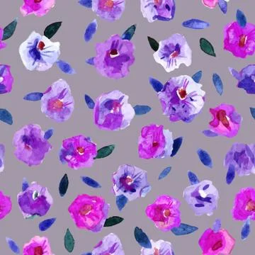 Seamless pattern with beautiful hand paint  flowers and leaves. Illustrazione stock