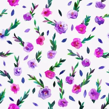 Seamless pattern with beautiful hand paint  flowers and leaves. Illustrazione stock