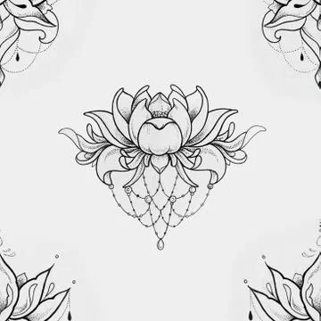 Seamless pattern of beautiful lotus on a white background. Stock Illustration