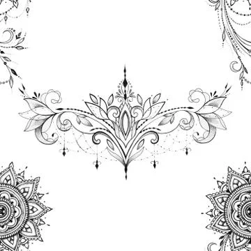 Seamless pattern of beautiful mandala with ornament on white background. Illustrazione stock
