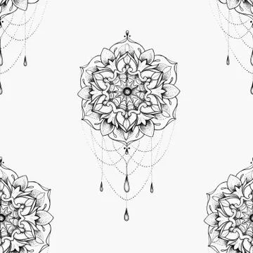 Seamless pattern of beautiful mandala on a white background. Stock Illustration