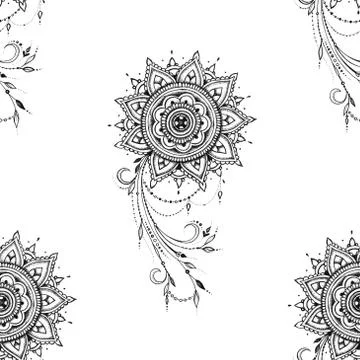 Seamless pattern of beautiful mandala on white background. Stock Illustration