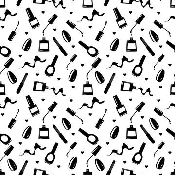 Seamless pattern of beautiful manicure, hearts. Stock Illustration