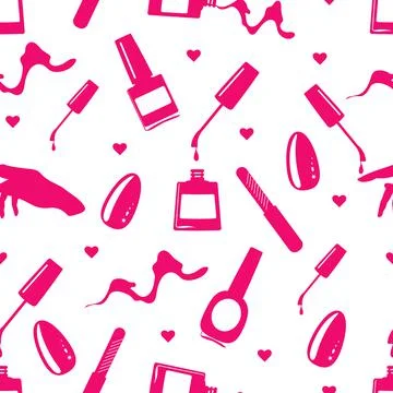 Seamless pattern of beautiful manicure, hearts. Stock Illustration