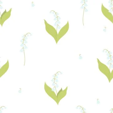 Seamless pattern with Beautiful May lilies of the valley on a white background.  Stock Illustration