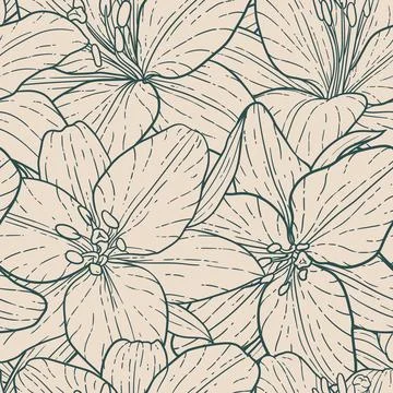 Seamless pattern, beautiful monochrome vintage lily. Hand-drawn. design gre.. Stock Illustration