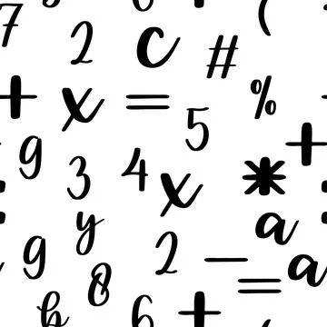 Seamless pattern with beautiful numbers. Algebra and geometry, calculations Stock Illustration