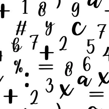 Seamless pattern with beautiful numbers. Algebra and geometry, calculations Stock Illustration