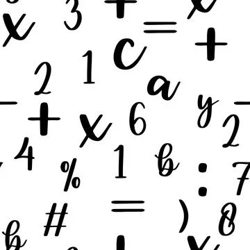 Seamless pattern with beautiful numbers. Algebra and geometry, calculations Stock Illustration