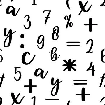 Seamless pattern with beautiful numbers. Algebra and geometry, calculations Stock Illustration