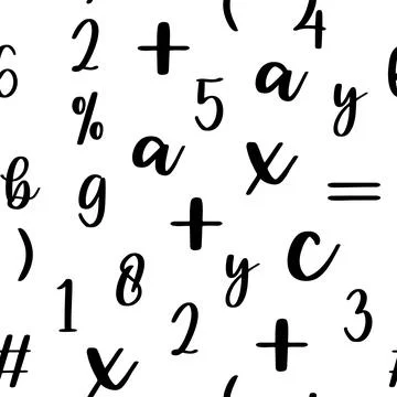 Seamless pattern with beautiful numbers. Algebra and geometry, calculations Stock Illustration