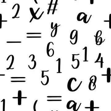 Seamless pattern with beautiful numbers. Algebra and geometry, calculations Stock Illustration