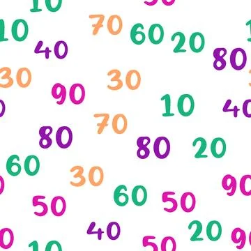 Seamless pattern with beautiful numbers. Ten, twenty, thirty, forty, fifty,.. Stock Illustration
