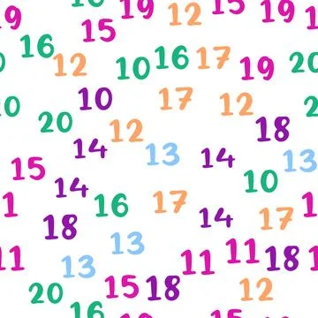 Seamless pattern with beautiful numbers. Ten, twenty, thirty, forty, fifty,.. Illustrazione stock