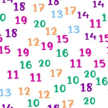 Seamless pattern with beautiful numbers. Ten, twenty, thirty, forty, fifty,.. Stock Illustration